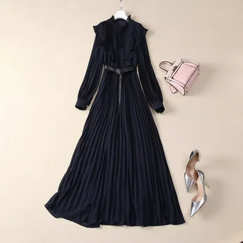 Long With Slit Elegant Black Maxi Dress Asntrgd Womens Long Sleeve Square  Neck Fall Dresses Knit