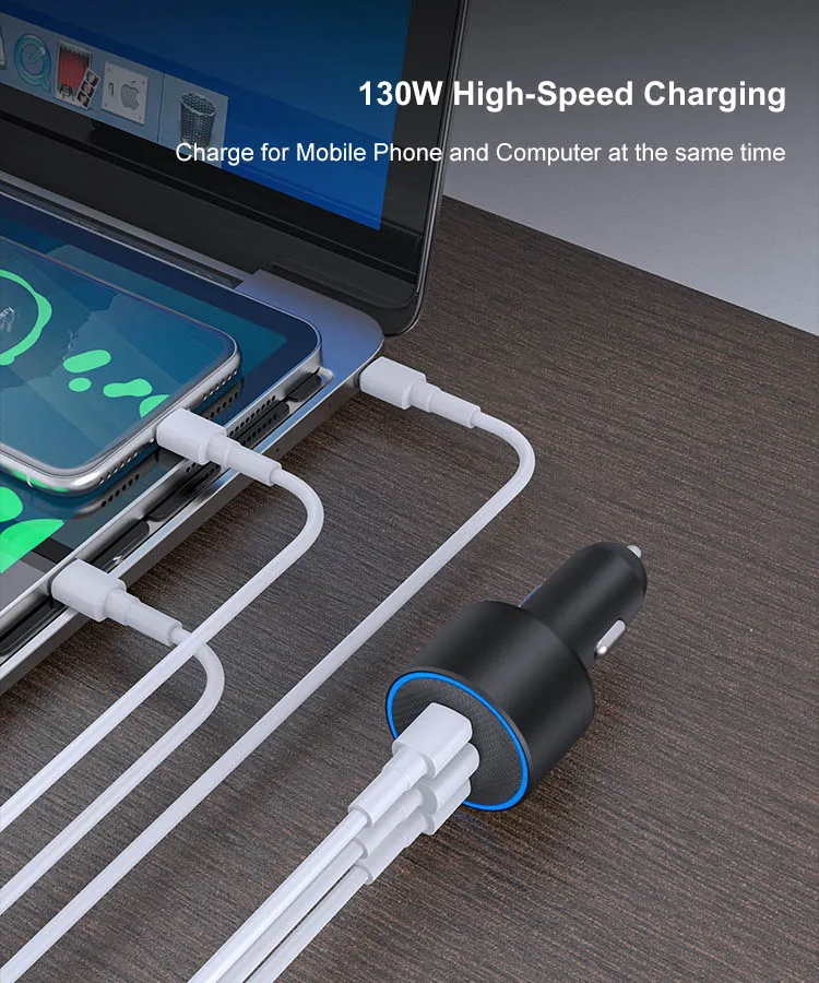 130W Dual-Port Car Phone Charger Fast Charging - Image 3