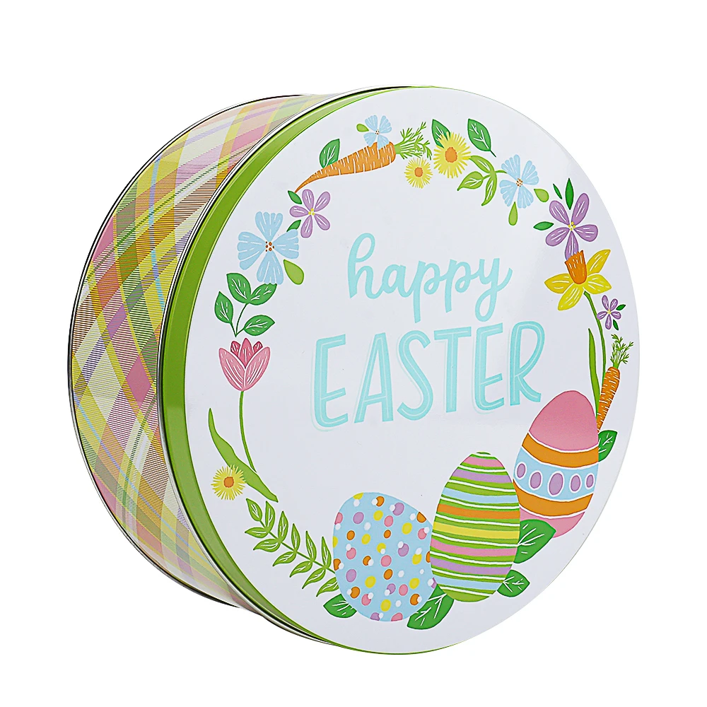 Custom Personalized Printed Easter Gift Large High Quality Mini Round Cake Tin Box Chocolate Cookie Candy Safe Food Tin Can