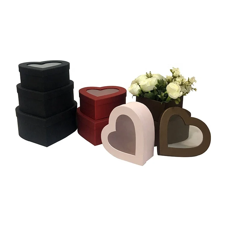 Set 3 Reusable Heart-Shaped Floral Bouquet Boxes Coated Nested Flower Arrangement Gift Box for Anniversaries Weddings Mother's
