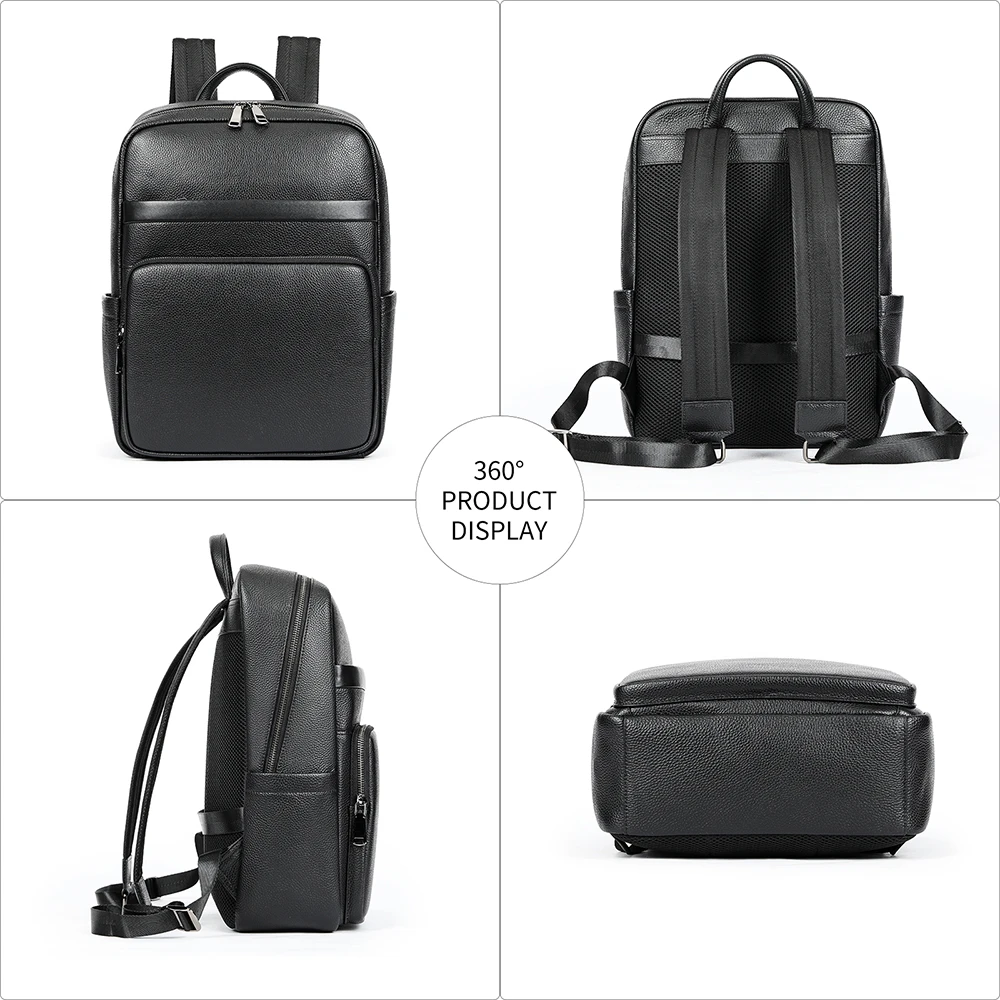 MARRANT Men Genuine Leather Business Laptop Backpack Large Capacity Travel  Backpack 15 Inch Laptop Bag Leather Backpack Men