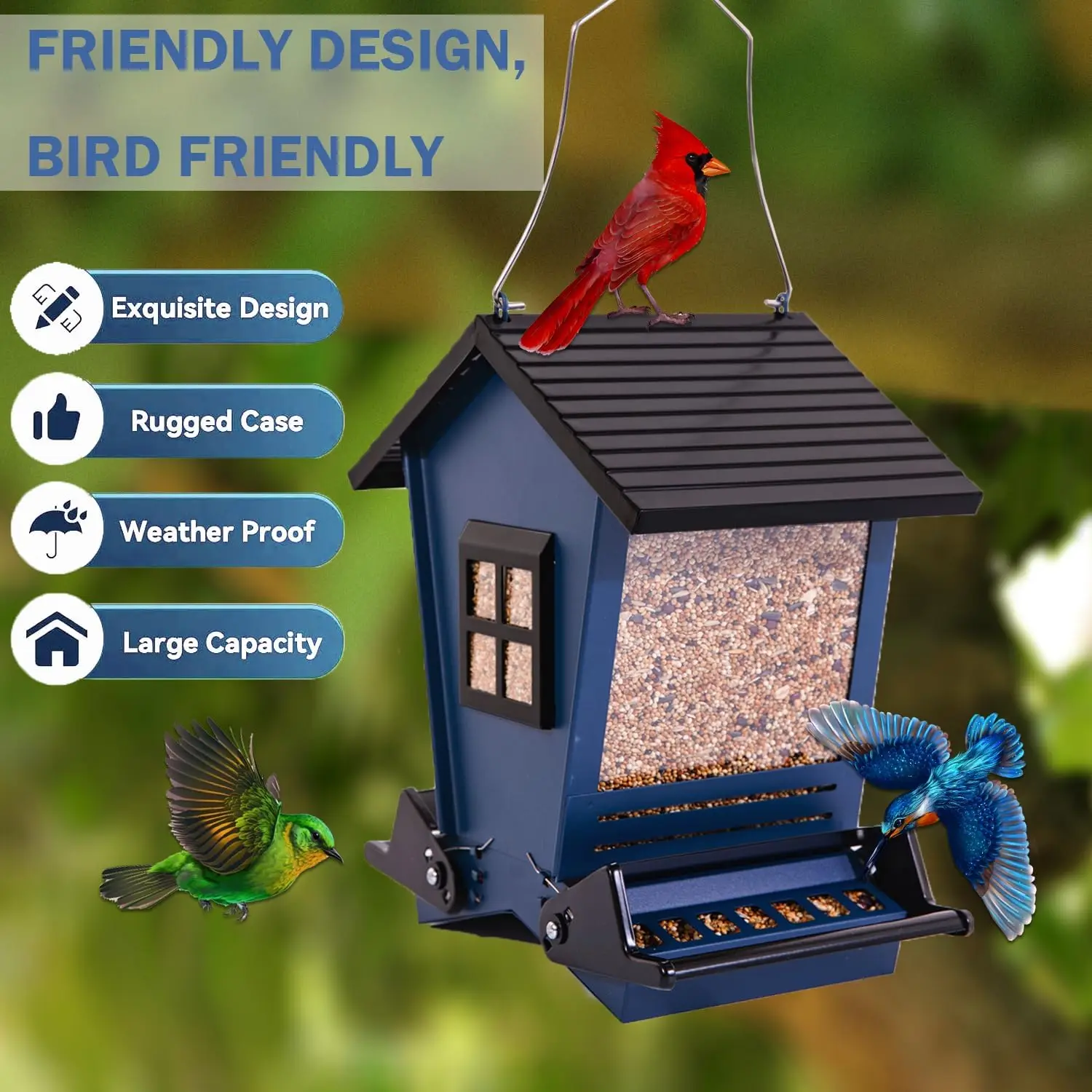 Premium Outdoor Metal Hanging Wild Bird Feeder Squirrel Proof Large Bilateral Weight-Activated Perches for Backyard Birding - Image 5