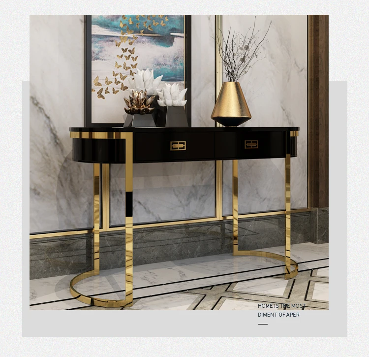 Living Room Furniture Side Table Console Table Gold With Two Drawers ...