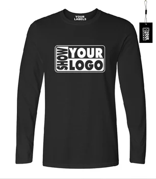 Free shipping custom screen print your logo 100% cotton long sleeve t shirt with customized inside labels and free hang tags