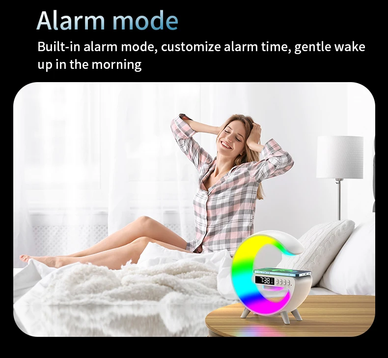 Bluetooth Speaker Atmosphere Table Lamp with Wireless Charger RGB Alarm Clock Ambient LED Night Light
