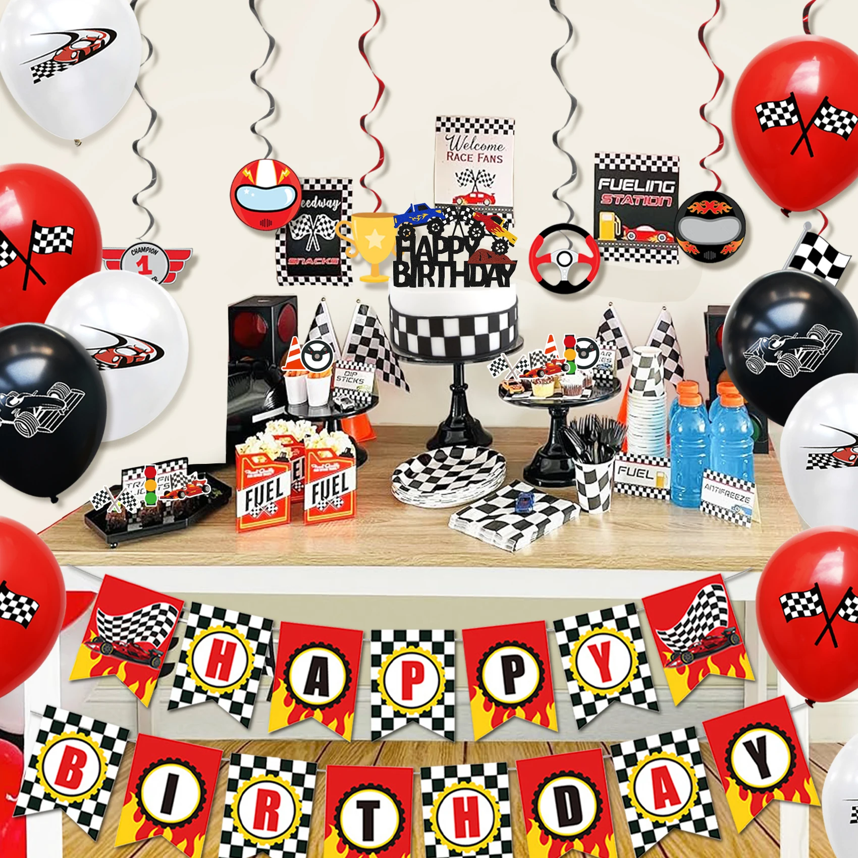 Nicro Happy Birthday Race Car Theme Celebration Style Various Latex ...