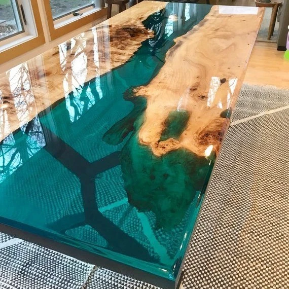Classic Wooden Slab Customization Table Top Beryl Resin River Dining Table clear Epoxy Resin Table Top