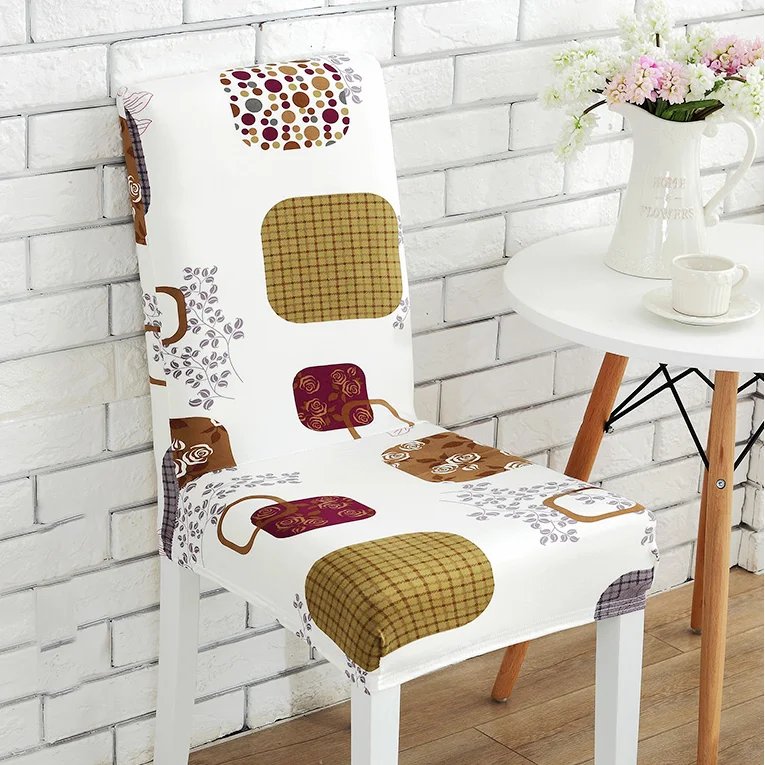 Soft Spandex Fit Stretch Short Dining Room Chair Covers With Printed Pattern Chair Seat Protector Slipcover For Home Party