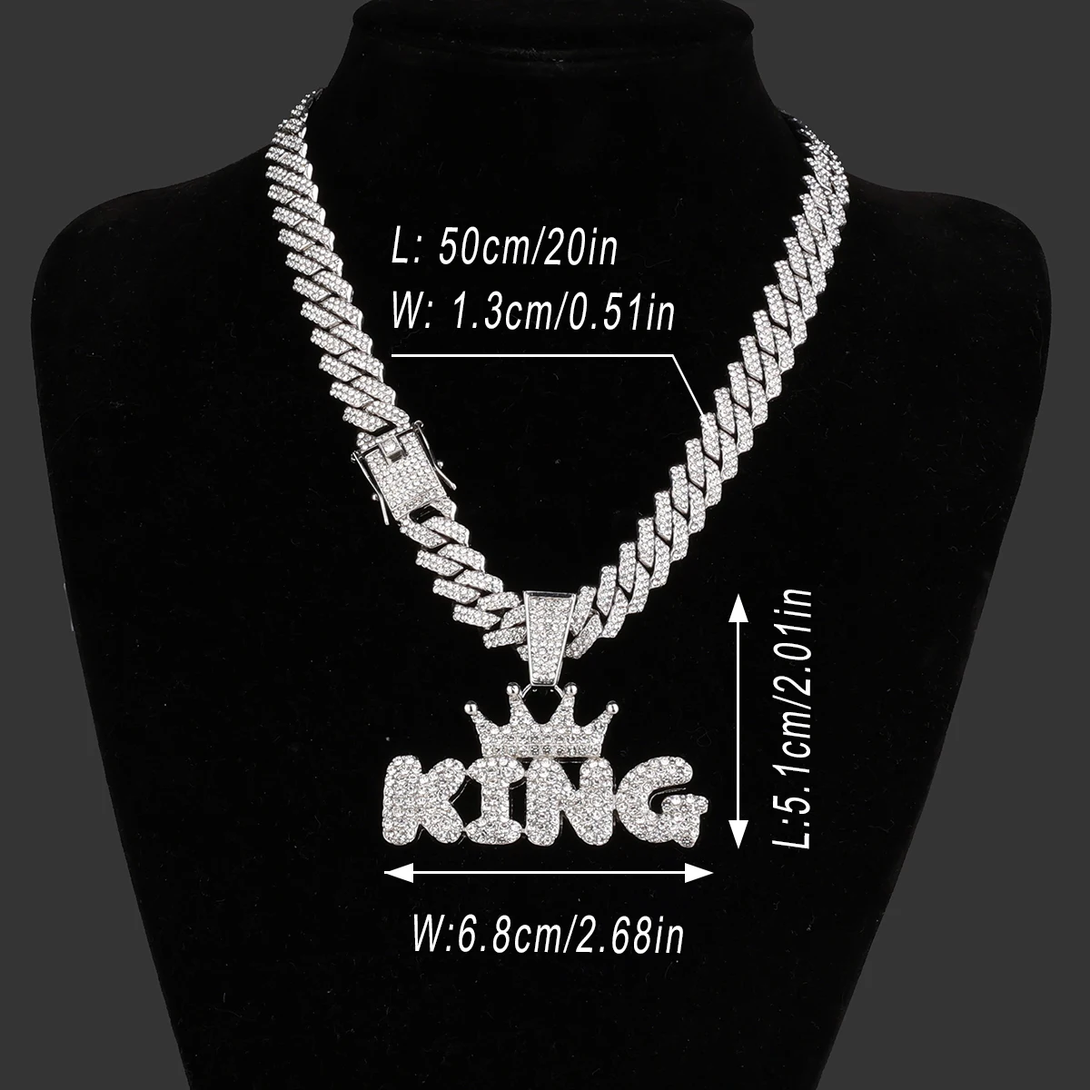 Hip Hop Crown King Pendant Necklace with Iced Out Cuban Link Chain for Men - Bling Rapper Pendant Jewelry