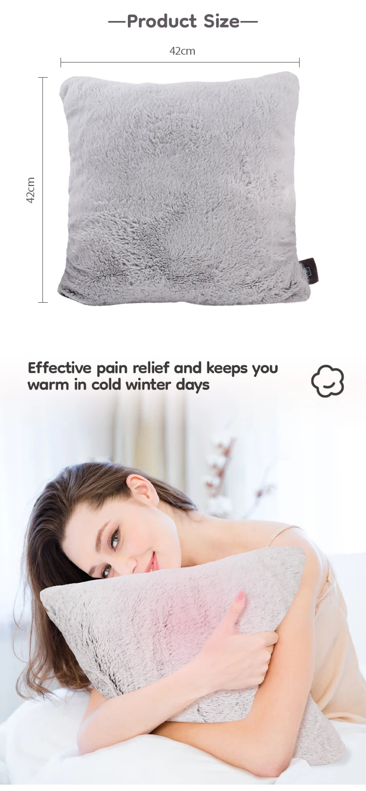 Very Soft Usb Heated Pillow Big Square Heating Throw Pillow Cushion Portable Warm Hug Pillow 5v