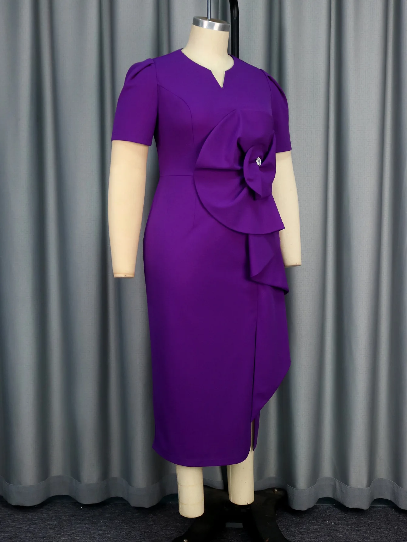 fitted lace wedding dress Wedtrend Women Dark Purple Mother of The Bride Dress Lace Chiffon Square Neck Mermaid Slit 3/4 Sleeves Formal Dress, Dark Purple / US12 main image 1