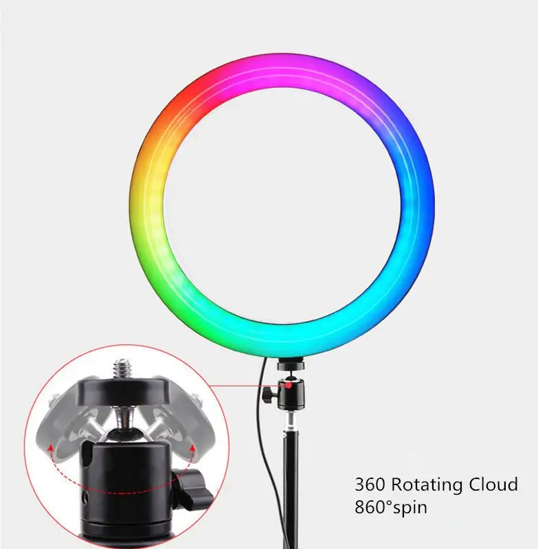 Anneau lumineux LED pour Selfie, 12 pouces, RGB, avec trépied, support de téléphone, lumière circulaire de bureau pour vidéo en direct