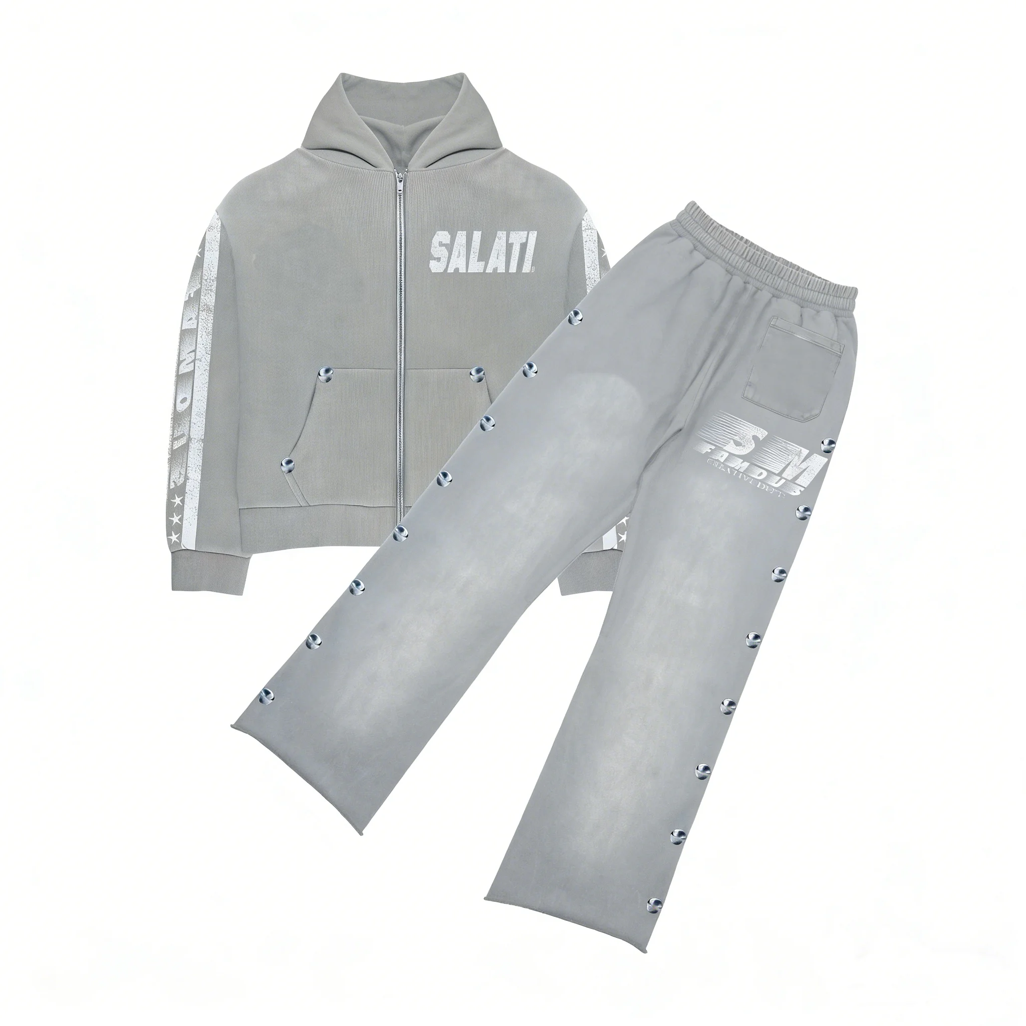 SALATI Custom logo Pattern Manufacturers Good Quality Tracksuits Mens Flared Sweatpants and Hoodie Sets Tracksuit Set Unisex gallery 3