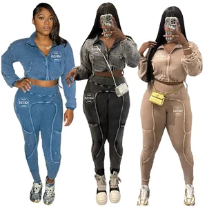 Custom LOGO 2026 Spring Women Casual Top High Waist Legging Pants Ribbed Weaved Solid Pattern Fitness Tracksuits 2-Piece Set