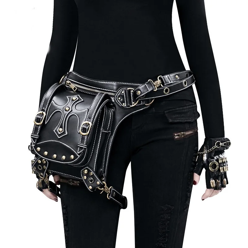 High Quality PU Leather Unisex Hip Drop Leg Bag Waist Fanny Belt Bum  Gothtic Motorcycle Steam Punk Rock Messenger Shoulder Pack