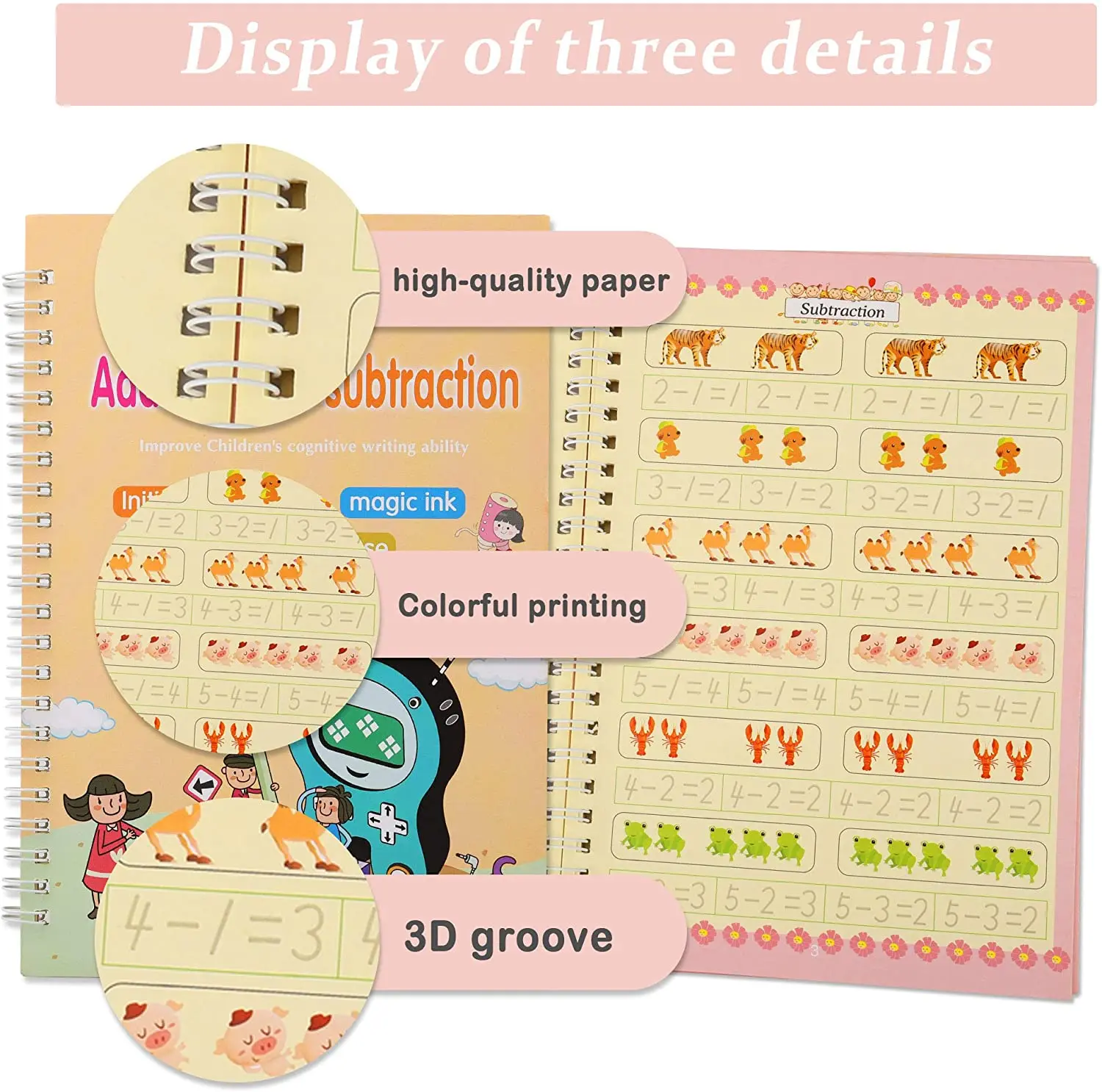 4Pcs Reusable English Alphabet Number Kids Drawing Practice Book Groove  Copybook Clear Paper 