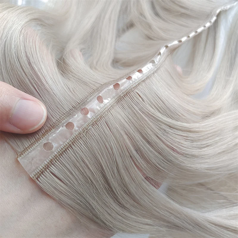 Premium Best Quality Double Drawn Russian Human Hair Hole Weft Seamless Invisible genius hole weft hair extensions manufacture