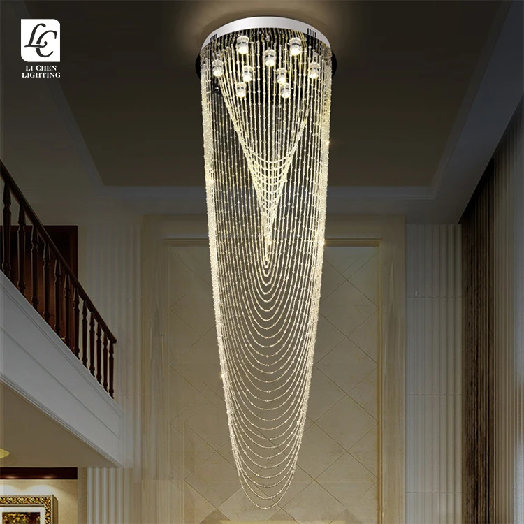 P0035 Luxury Style Indoor Decoration Hotel Villa Staircase Long LED Classic Crystal Chandelier Light   