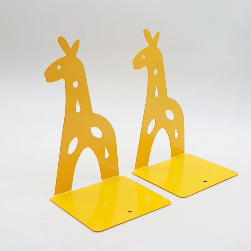 Modern Metal Bookends with Macaron Colored Animal Design New Yellow Giraffe Book Stand