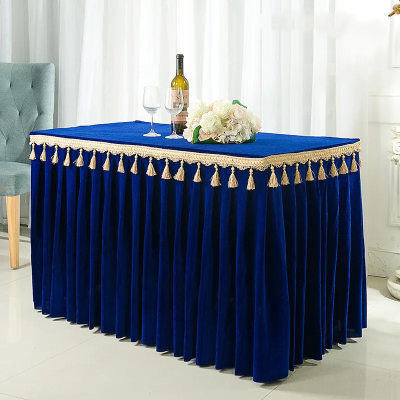 Party Wed Ruffled Velvet Table Skirts Hotel Table Cloths Rectangle  Tablecloth Table Skirting Designs for Wedding Events White
