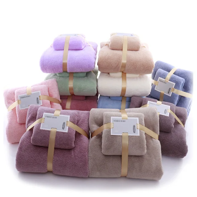 Factory Price Microfiber Hotel Bathroom Towel Set Coral Fleece Adult Baby Luxury Solid Color 2pcs Bath Towel Gift Set