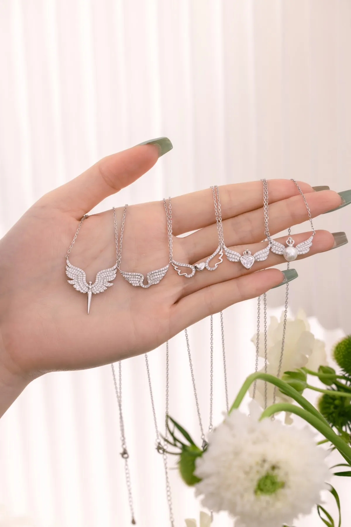 KAKODIY Luxurious Cute Pure 925 Sterling Silver Zircon Zirconia Necklace 18K Gold Plated Pink Heart Shape Horn Wings Pendant Women's Necklace detail 5