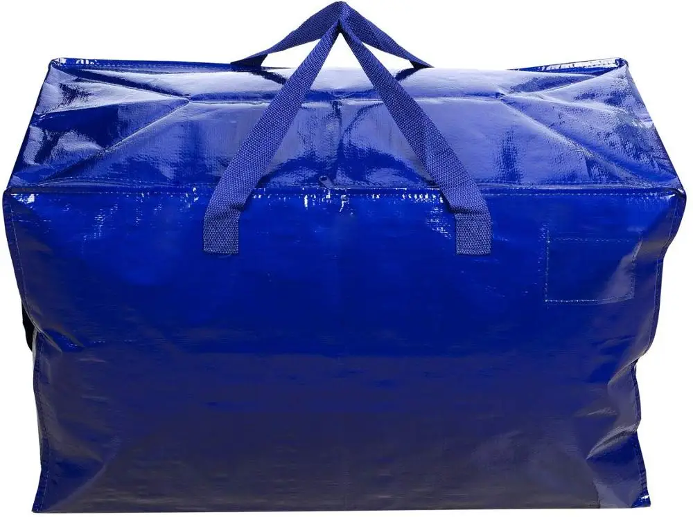 2021 Wholesale Water Proof extra Large Travel Shopping Bag Blue pp Woven Bag with Zipper