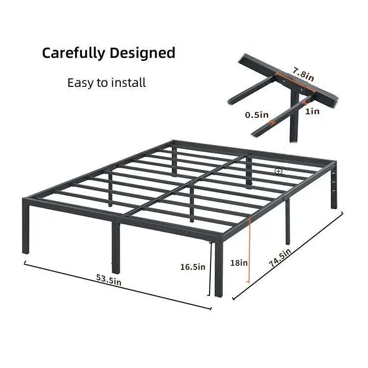 New Design Modern Apartment Metal Platform Tubular Steel Bed Frame Queen Iron Full Double Queen Size for Hotel
