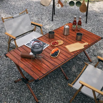 2023 New Arrival Middle Size Top Quality Portable Outdoor Picnic Camping Foldable Wooden Roll Up Folding Table