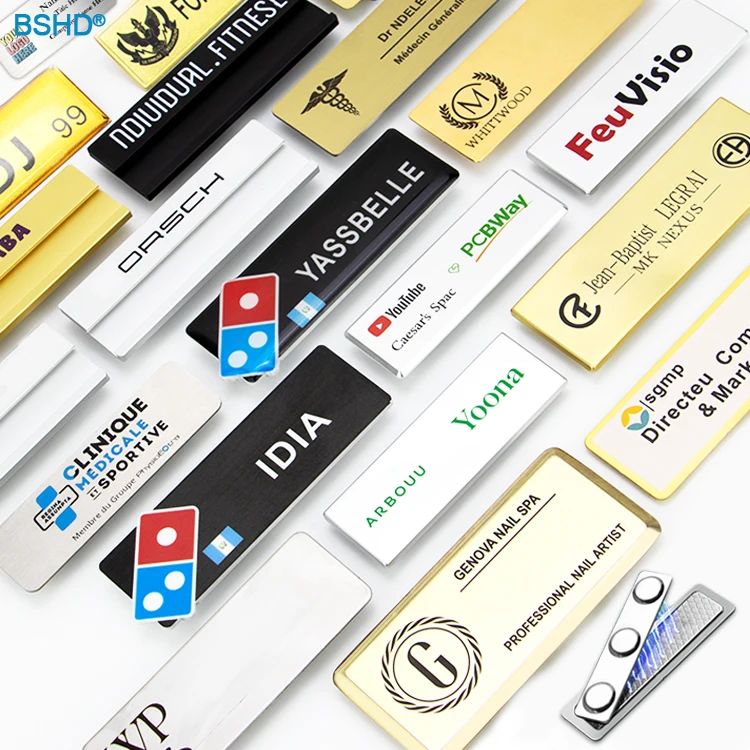 Cheap Direct Selling Custom Metal Blanks Store Staff Name Tags Employee Number Plate Magnetic Laser Engrave Logo Name Tag
