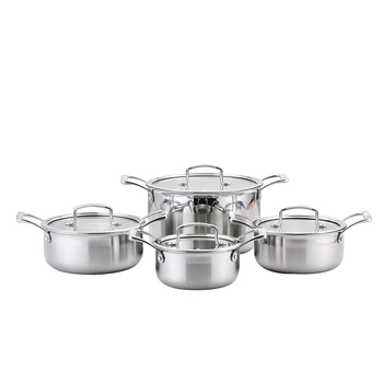 10 Pcs Kitchenware Cooking Pots And Pans Tri-ply Stainless Steel Cookware Set
