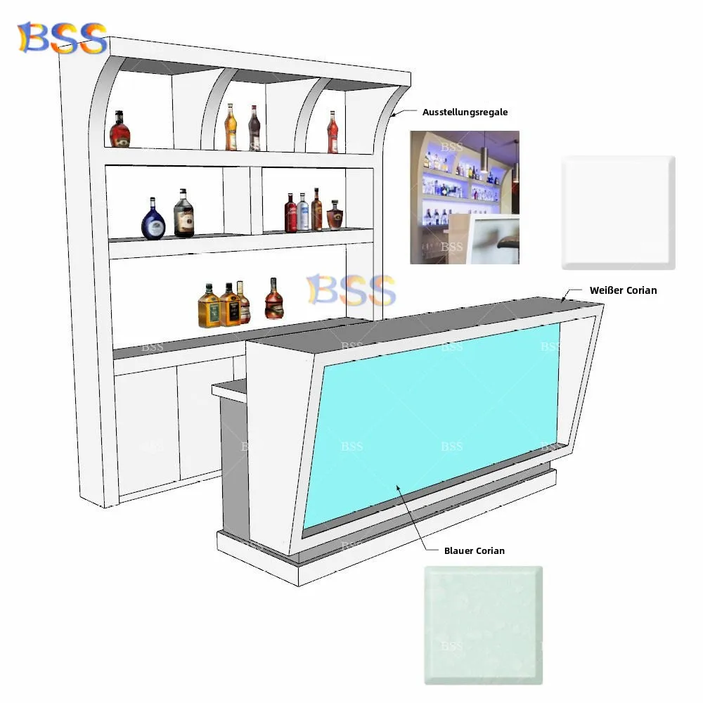 Trendy Modern Basement Bar Counter Set with Acrylic Surface and