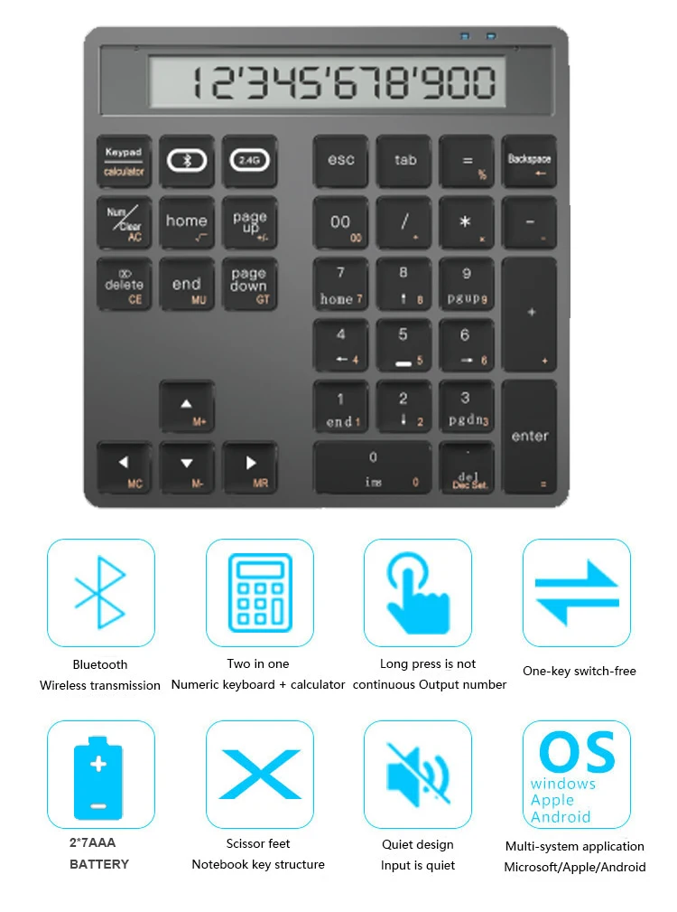 Computer Portable Custom Numerical bluetooth Wireless Mini Numpad Numeric Keyboard Keypad with Calculator
