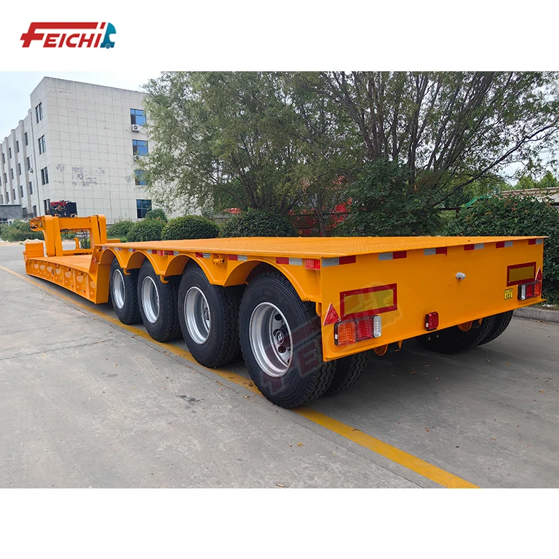 FEICHI 4 Axles 100 Tons Removable Gooseneck Zipper Link Lowbed Semi Trailer Low Flatbed Semi Trailer Export to Saudi Arabia