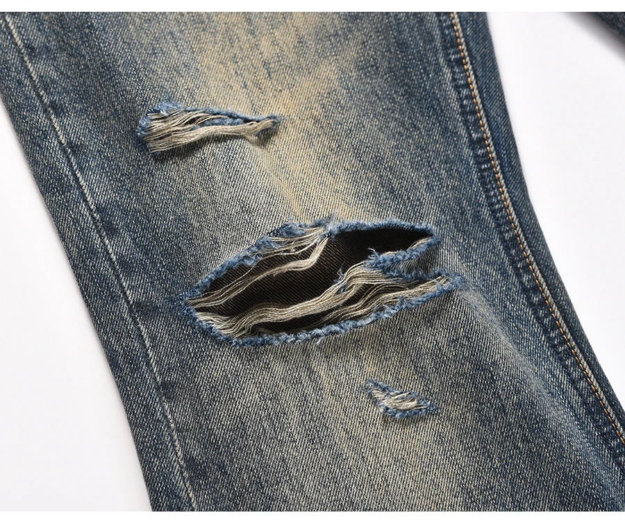 Etichetta personalizzata drop shipping street wear stock baggy produttore uomo blu dipinto impilato jeans denim svasati_voghion.com