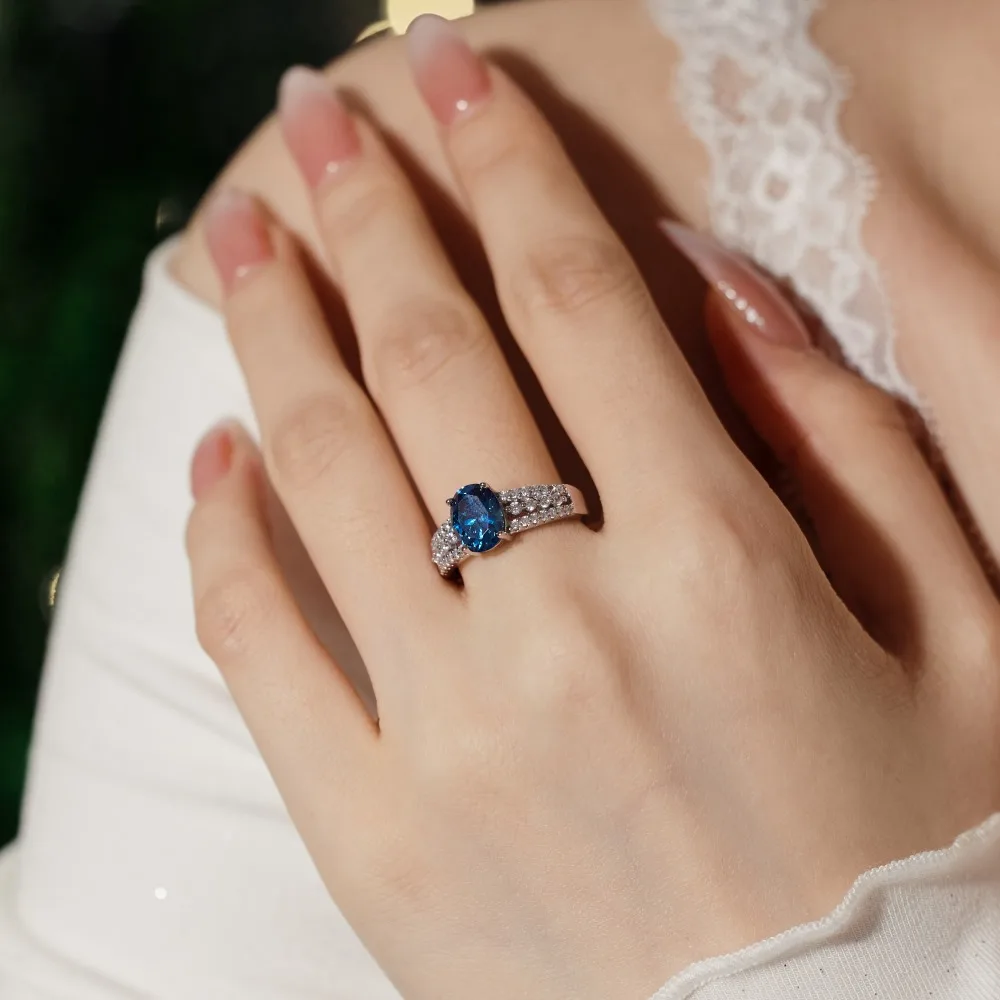 KAKODIY Charming Jewelry Rhodium Plated 925 Sterling Silver Eternity Band 1.75 Carat Sapphire Blue 5A Cubic Zirconia Engagement Ring detail 3