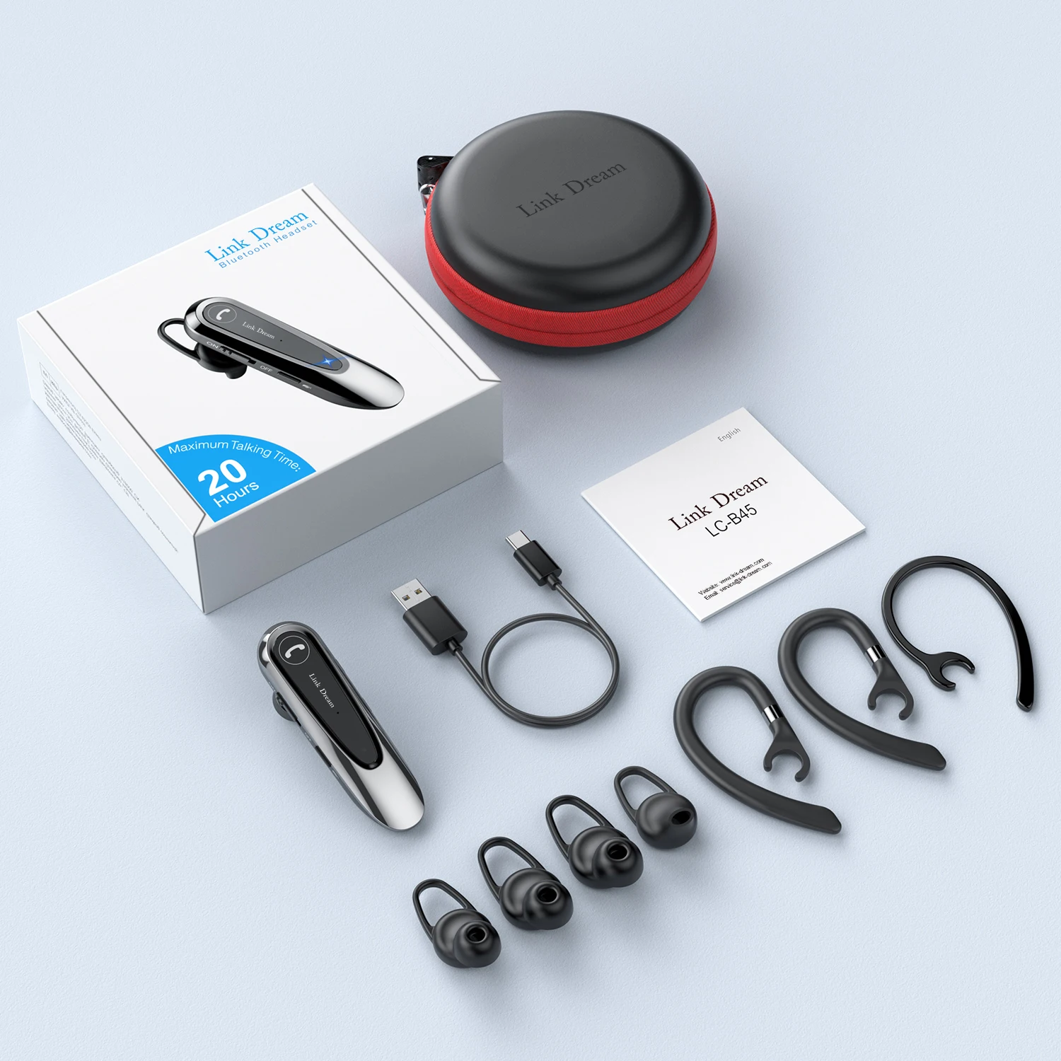 Auricolare Bluetooth Singolo V5.4 - 60 Ore Autonomia, Doppio Microfono ENC, Custodia Ricarica, Per Lavoro, Ufficio E Guida