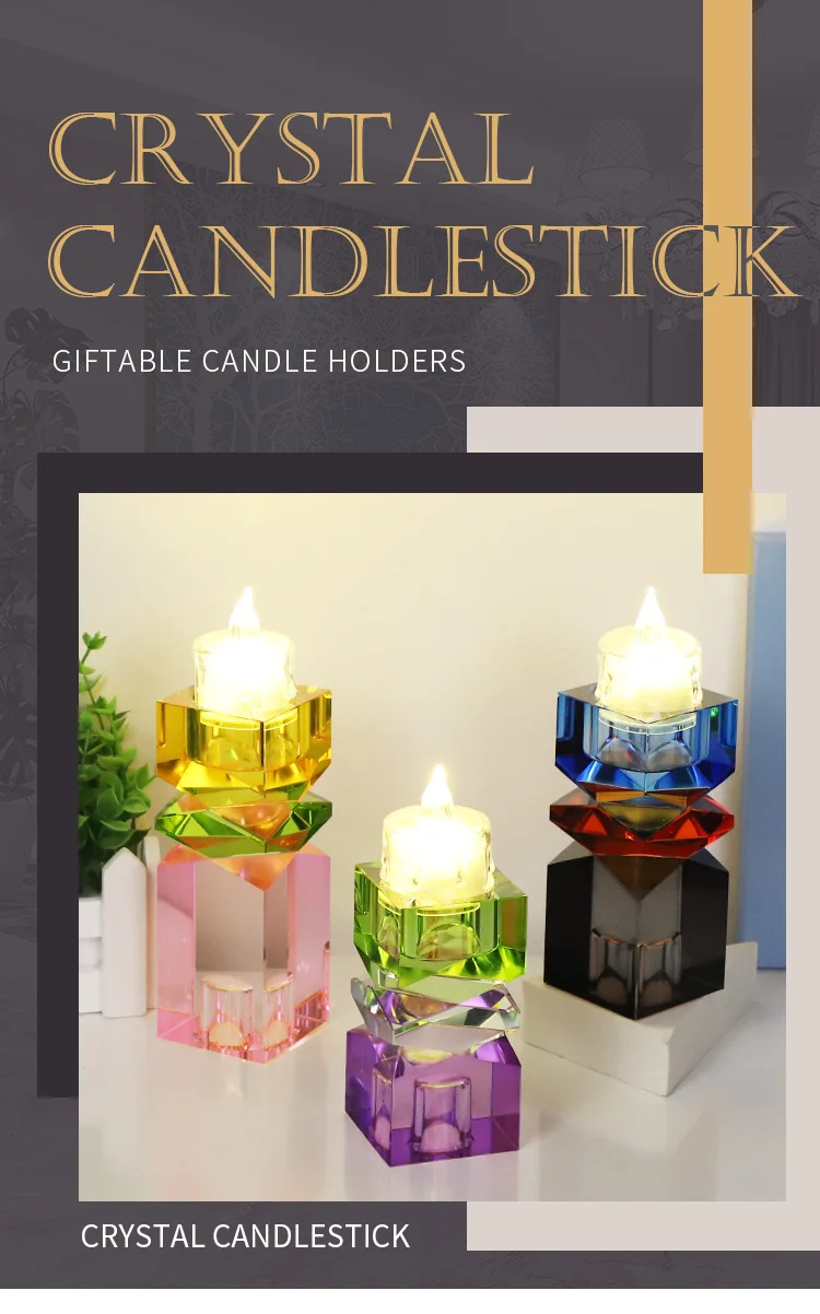 Modern Colorful Crystal Candle Holders Geometric Home Living Room Decoration Romantic Colored Square Glass Taper Candle Holders supplier