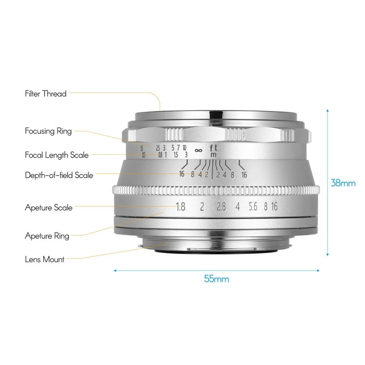 Andoer 25mm F1.8 Manual Focus Lens Large Aperture Compatible with Fujifilm Fuji Cameras