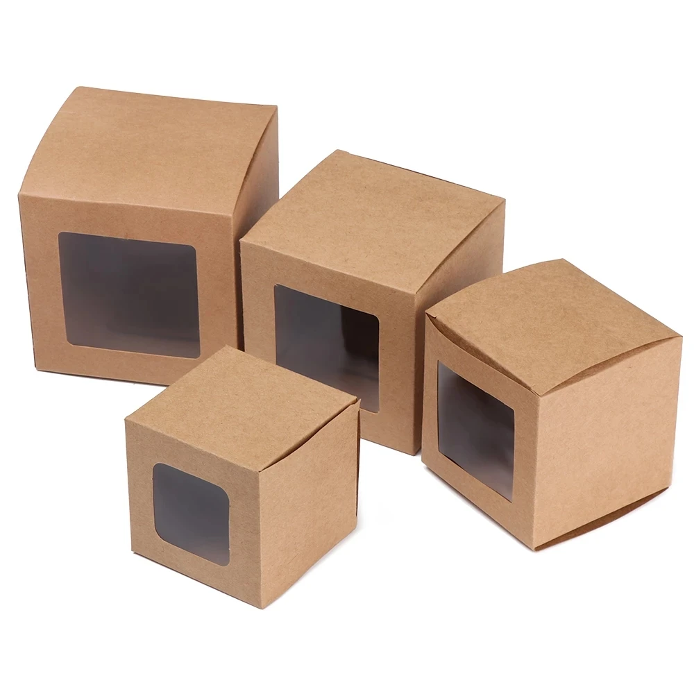 Multi Size Square Kraft Window Box Packing Gift Paper Boxes With Pvc