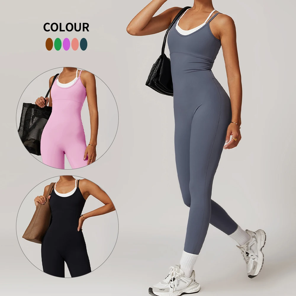 2025 New Backless One Piece Women Sportswear Running Training Romper Athletic Gym Fitness Workout Yoga Jumpsuit