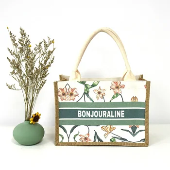 Wholesale custom logo reusable eco friendly handmade small gift beach tote jute burlap bags