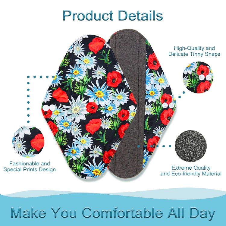 Eco Friendly Reusable Washable Sanitary Napkins Menstrual Cloth Pads Women 3 Layer Breathable Reusable Hygienic Towel Pad Winged