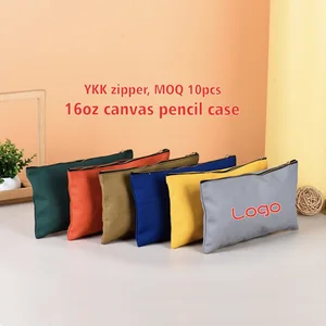 Custom Logo High Quality 16 OZ Thick Canvas Metal Zipper Pencil Case Pouch Fashion Solid Color Makeup Travel Bag Cosmetic Wallet