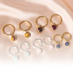 Wholesale Women's Small Round Pendant Earrings Stainless Steel 18K Gold Plated Trendy Party Jewelry