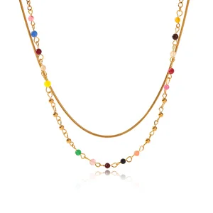 MW Designer 18K Gold Plated Geometric Snake Layered Choker Necklace Women Dainty Colorful Charms Stainless Steel Gift