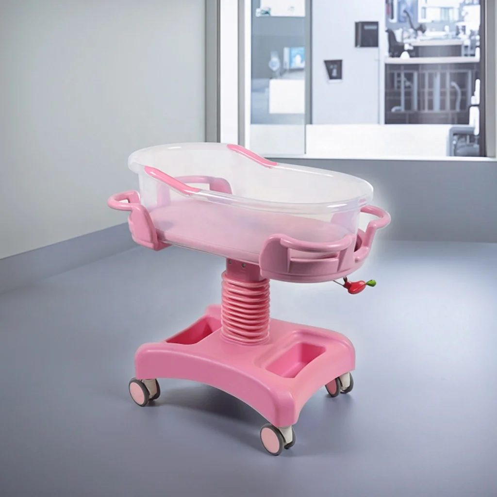 Medical Obstetrics and Gynecology Stainless Steel ABS Baby Bed Foldable Durable Movable on Wheels Newborn Stroller 4