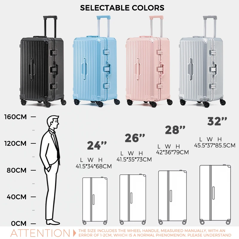 Aluminum Frame Luggage ABS+PC Hard Shell Travel Case Frosted Anti-Scratch Surface Folding Cup Holder USB TSA Lock Suitcase