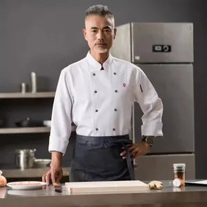 Breathable Winter Autumn Long Sleeve Kitchen Double Breasted Hotel and Restaurant White Chef Uniforms