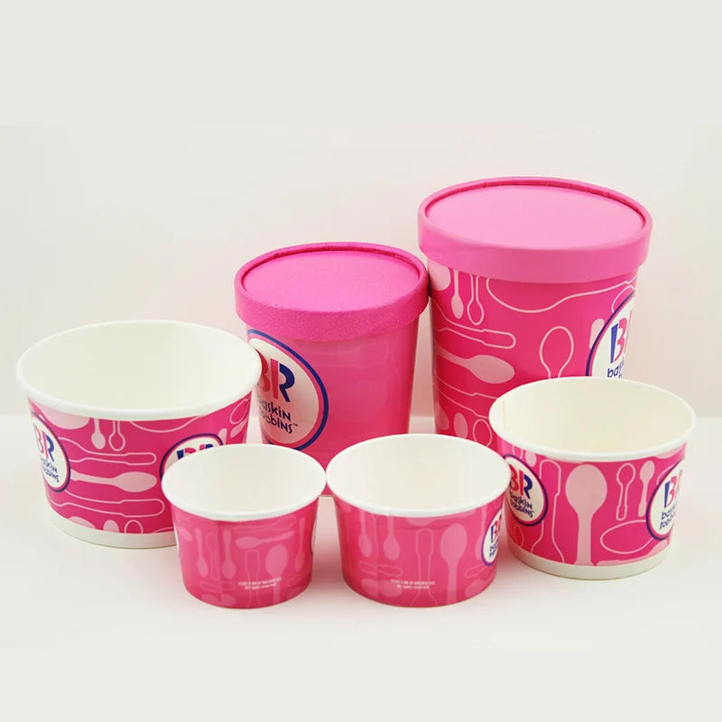 igh quality disposable personalized ice cream paper cup beverage dessert shop custom logo ice cream paper bowl with lids